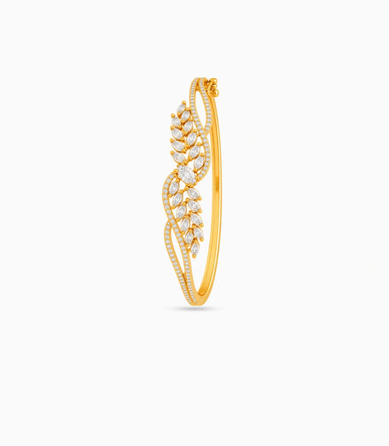 Gold Plated Marquise Feather AD Flexible Bracelet