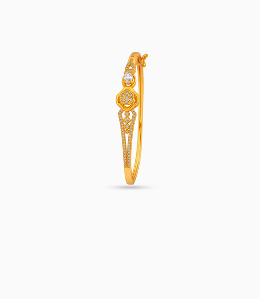 Gold Plated Floral Rosette AD Flexible Bracelet