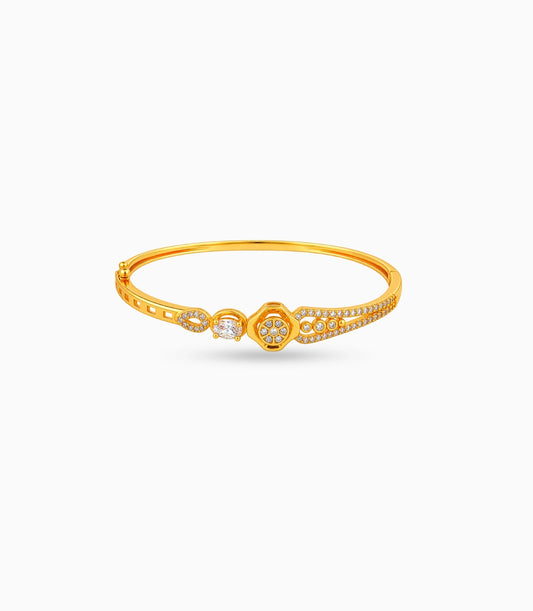 Gold Plated Floral Rosette AD Flexible Bracelet