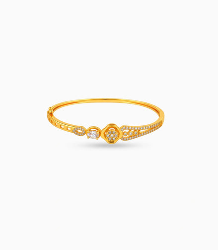 Gold Plated Floral Rosette AD Flexible Bracelet