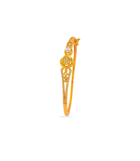 Gold Plated Floral Rosette AD Flexible Bracelet