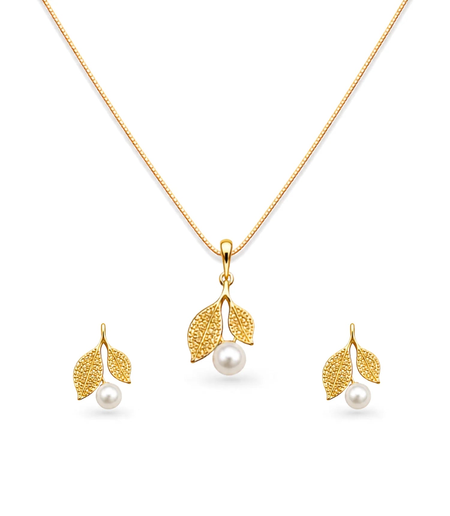 Gold Plated Delicate Pearl CZ  Necklace Set