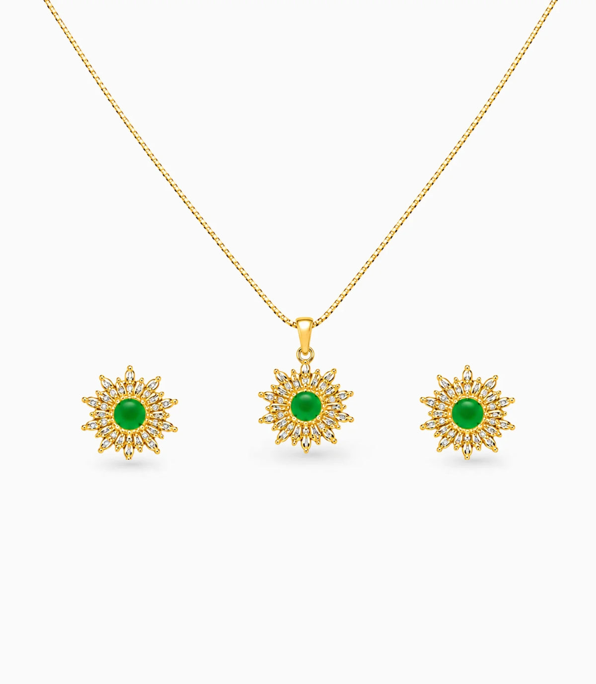 Gold Plated Delicate Green Star CZ Chain Pendant Set