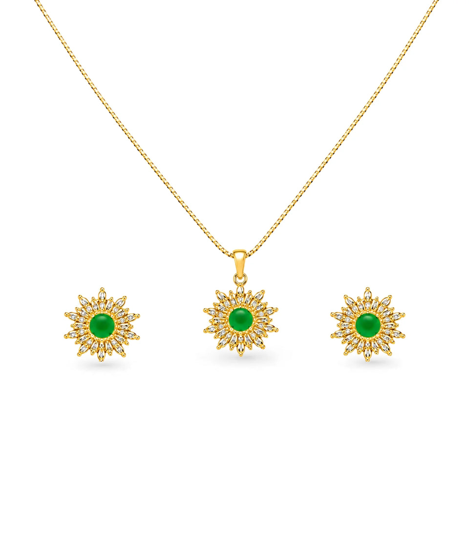 Gold Plated Delicate Green Star CZ Chain Pendant Set