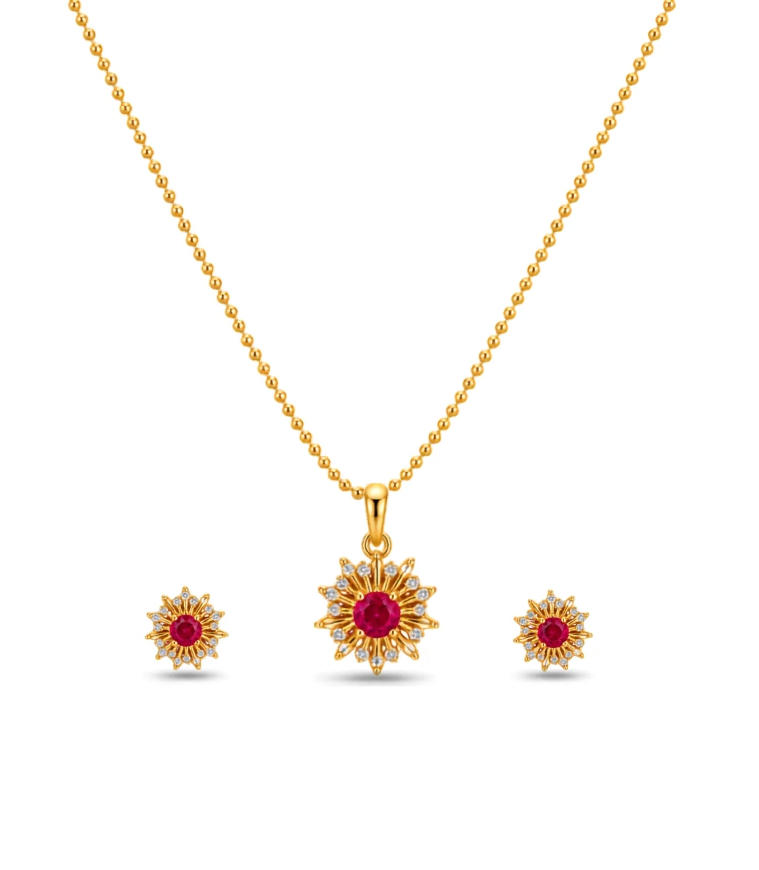 Gold Plated Delicate Red Star CZ Necklace Set
