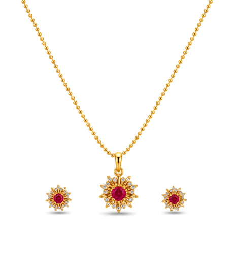 Gold Plated Delicate Red Star CZ Necklace Set