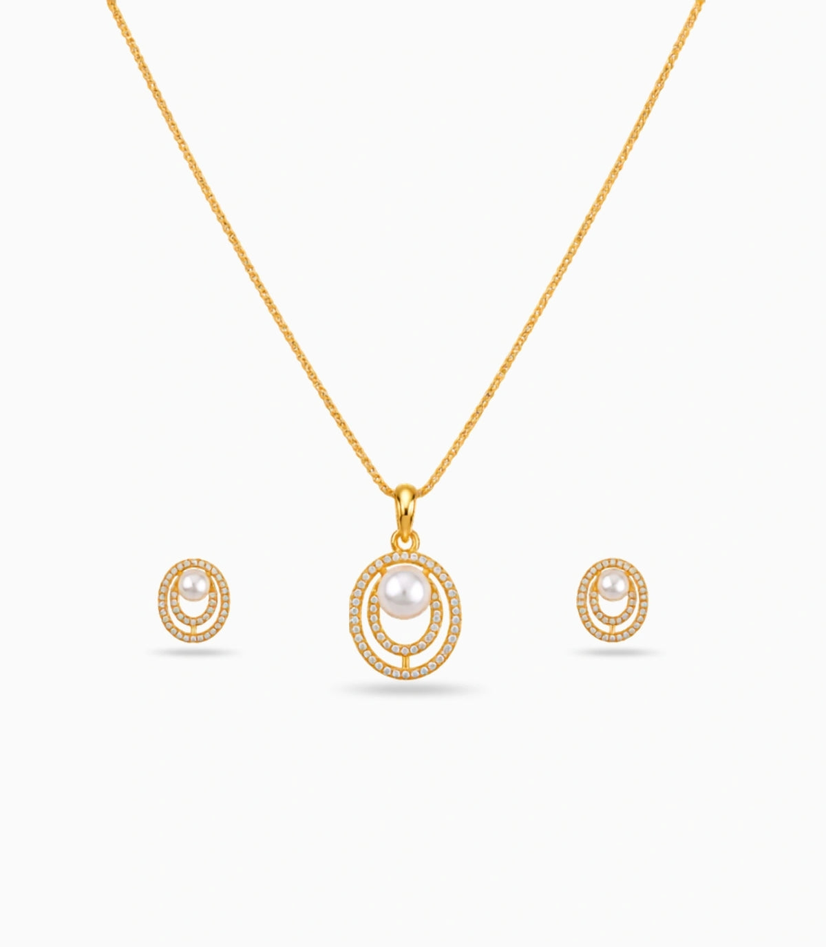 Gold Plated Sleek Pearl Chain Pendant Set