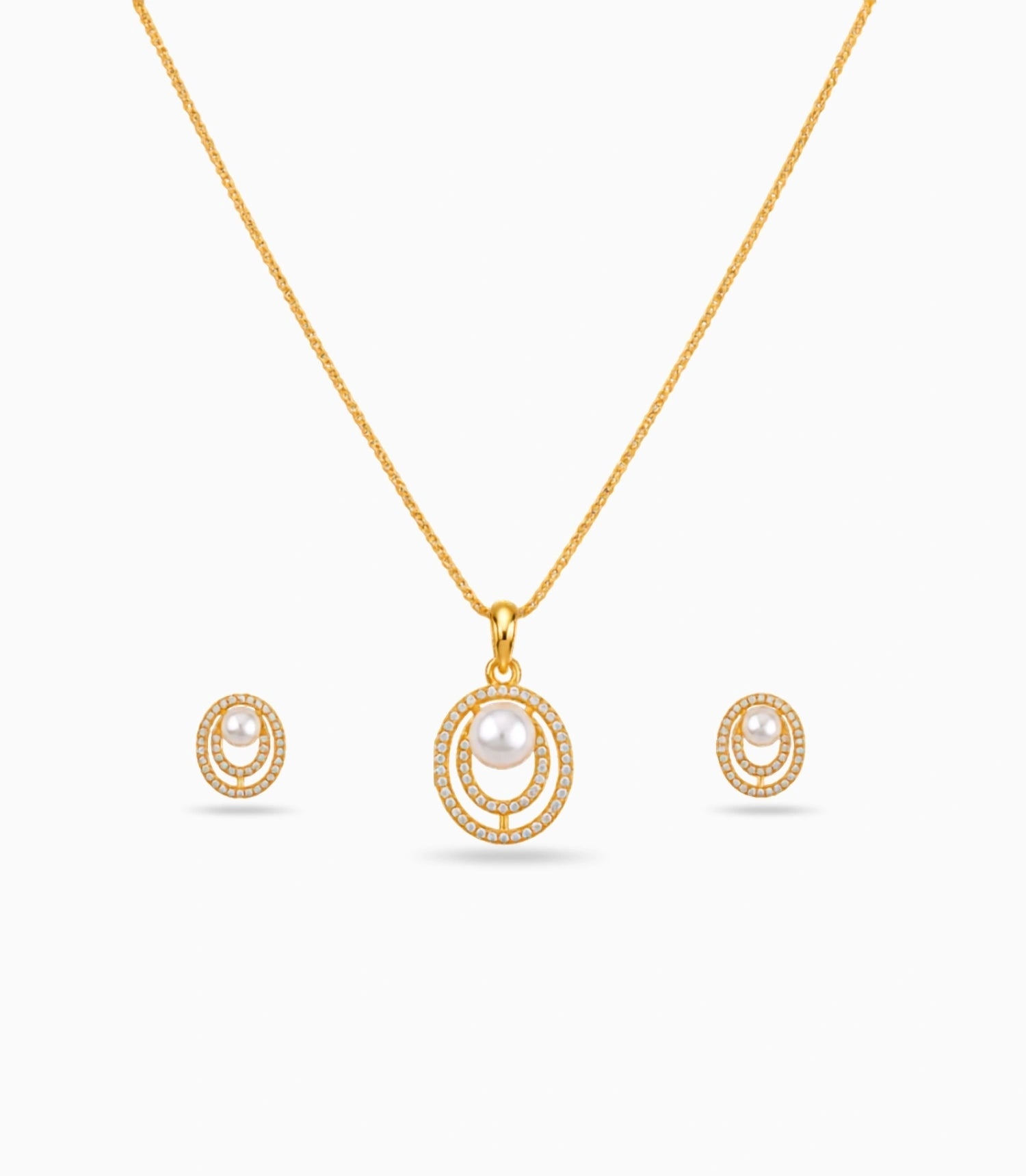 Gold Plated Sleek Pearl Necklace Set
