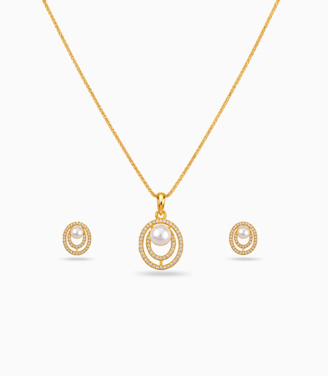 Gold Plated Sleek Pearl Necklace Set