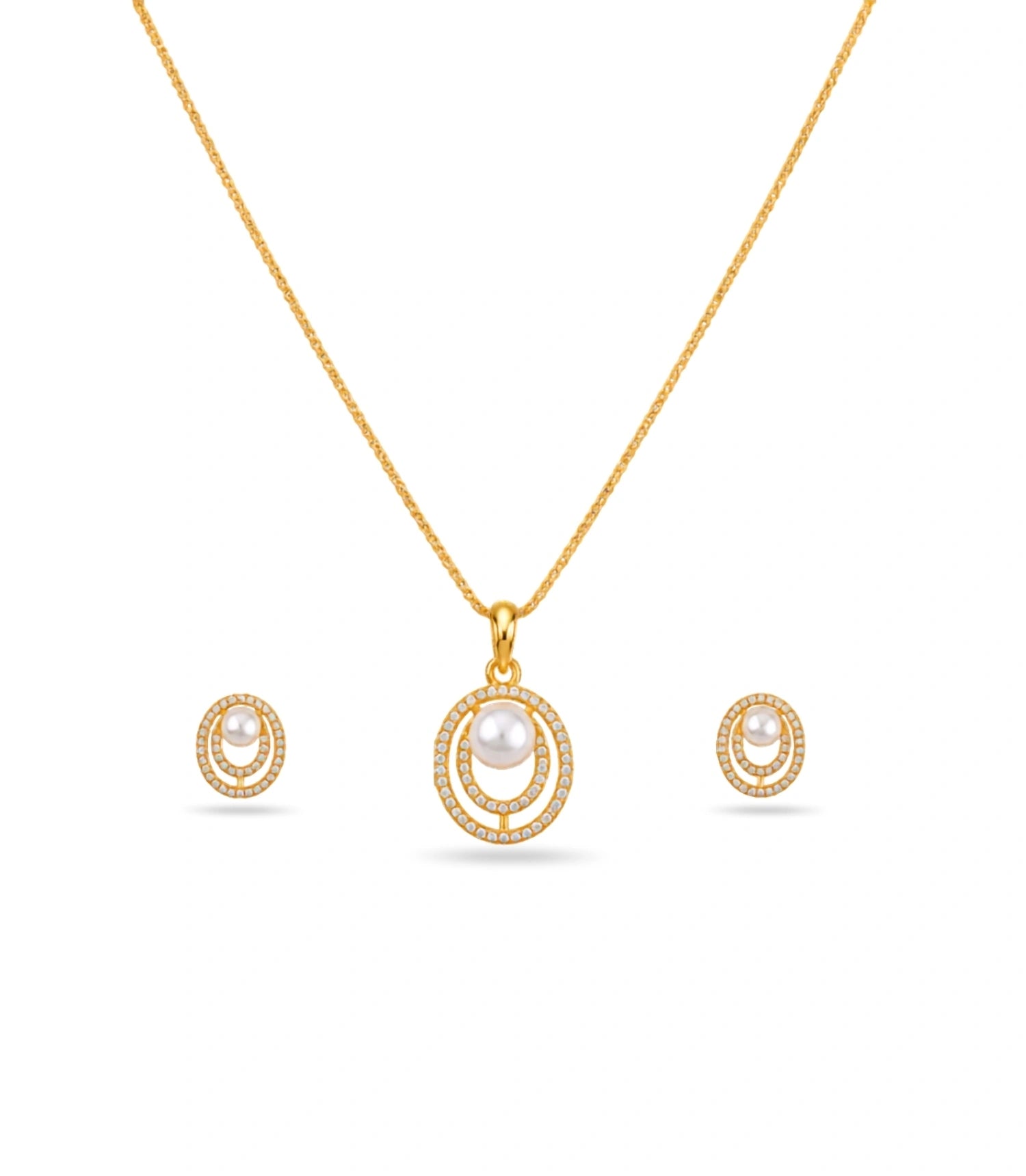 Gold Plated Sleek Pearl Necklace Set