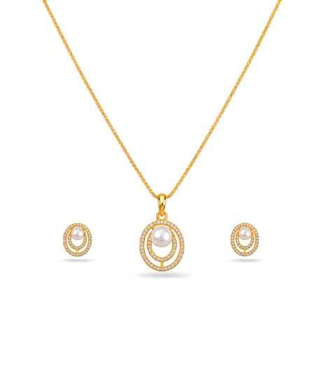 Gold Plated Sleek Pearl Necklace Set