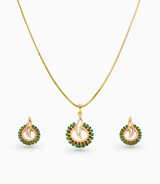 Gold Plated Delicate Diya CZ Chain Pendant Set