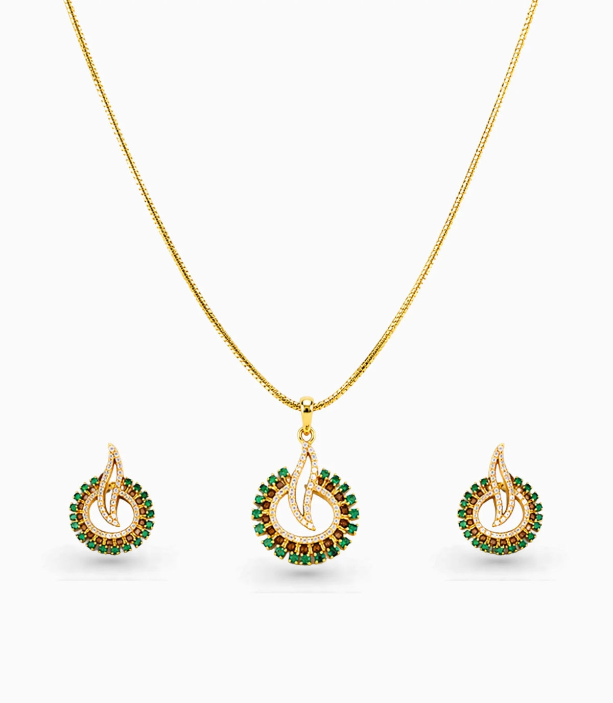 Gold Plated Delicate Diya CZ Chain Pendant Set