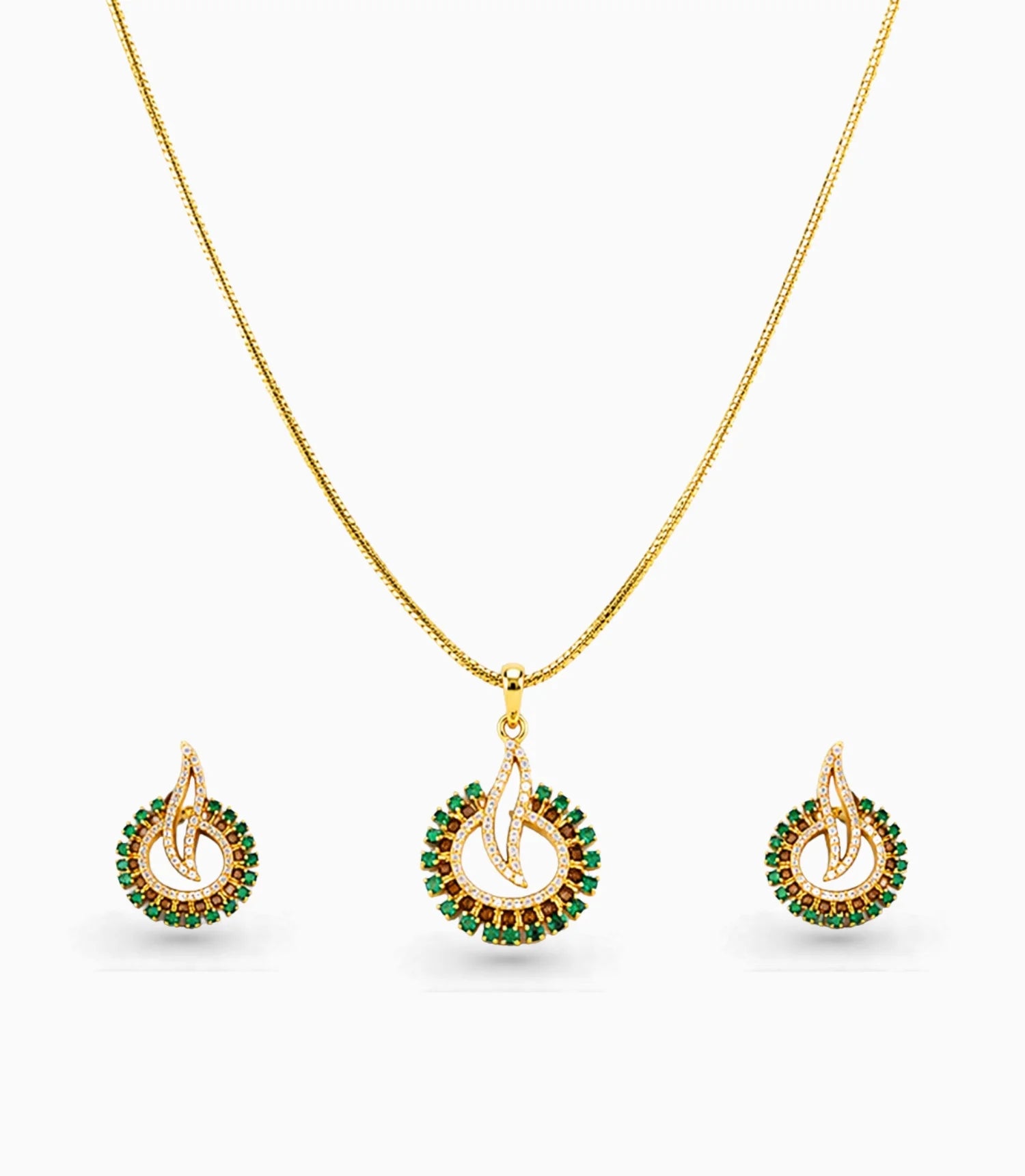 Gold Plated Delicate Diya CZ Necklace Set