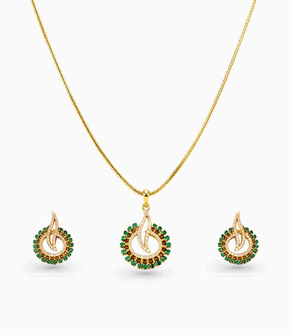 Gold Plated Delicate Diya CZ Chain Pendant Set