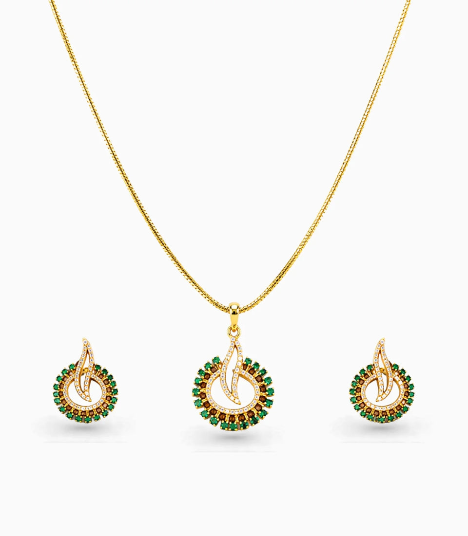 Gold Plated Delicate Diya CZ Necklace Set