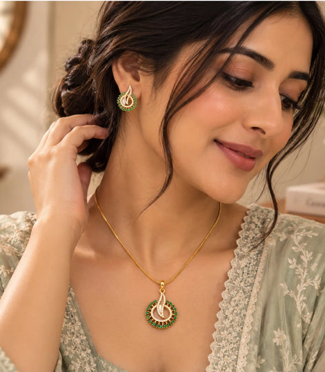 Gold Plated Delicate Diya CZ Chain Pendant Set