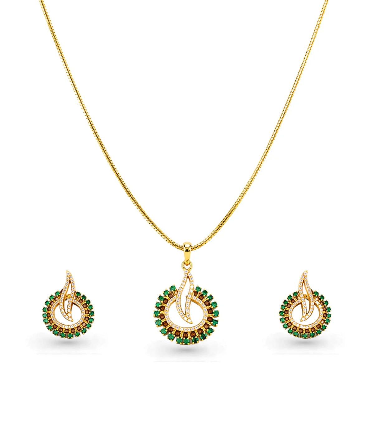 Gold Plated Delicate Diya CZ Chain Pendant Set