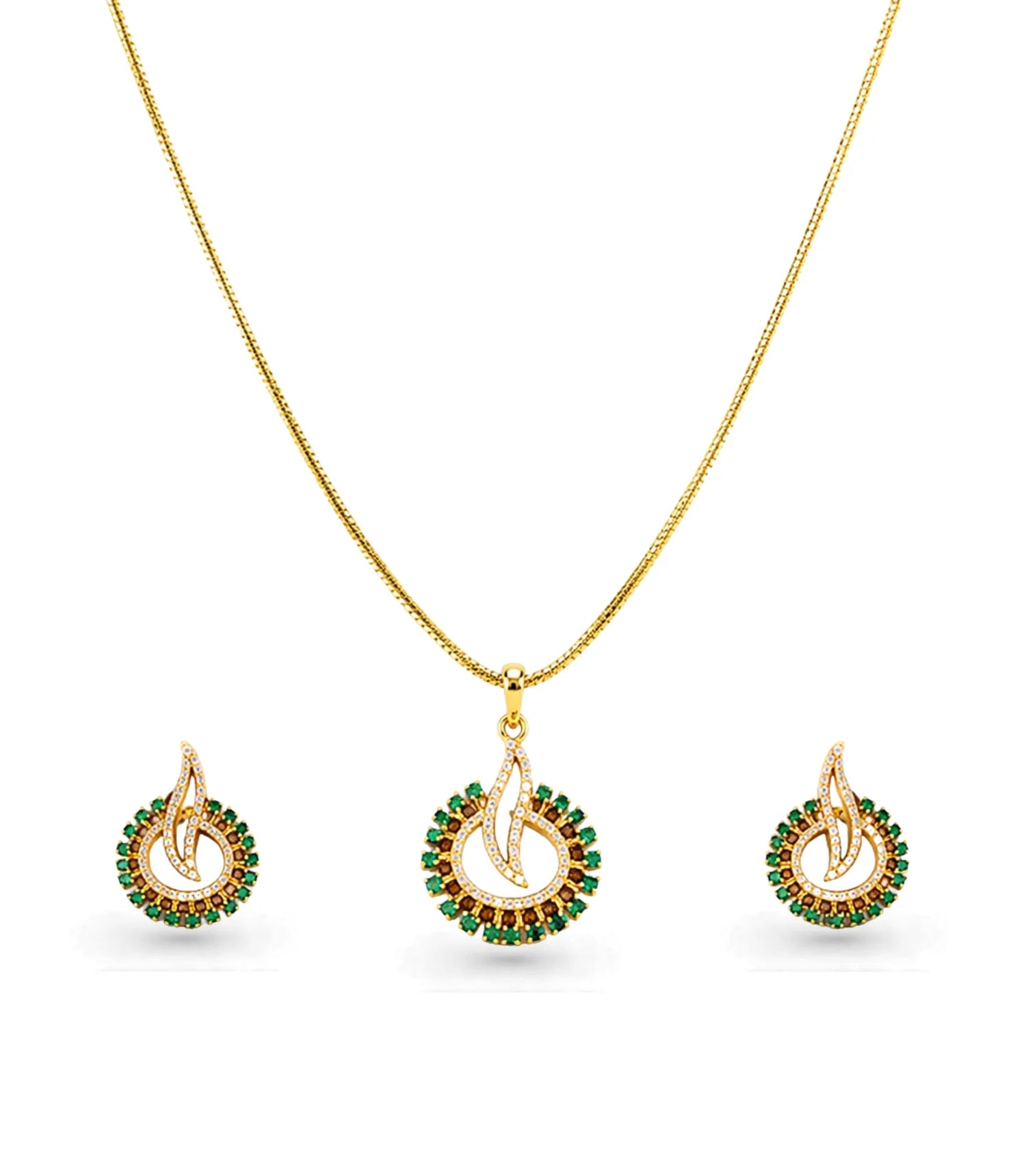 Gold Plated Delicate Diya CZ Necklace Set