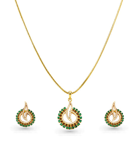 Gold Plated Delicate Diya CZ Necklace Set
