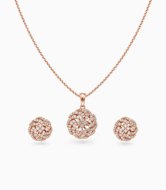 Rose Gold Plated Delicate Party CZ Chain Pendant Set