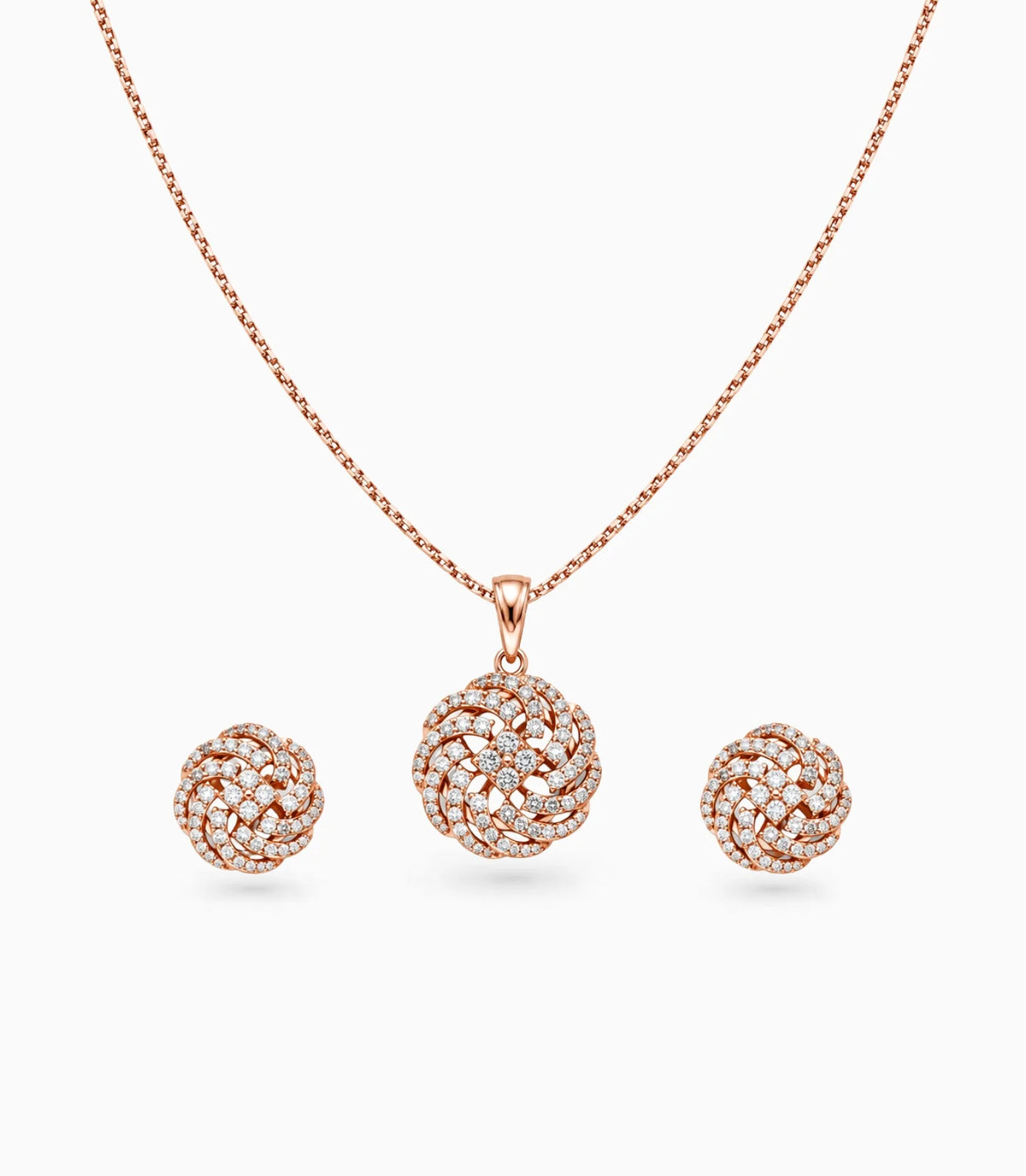 Rose Gold Plated Delicate Party CZ Chain Pendant Set