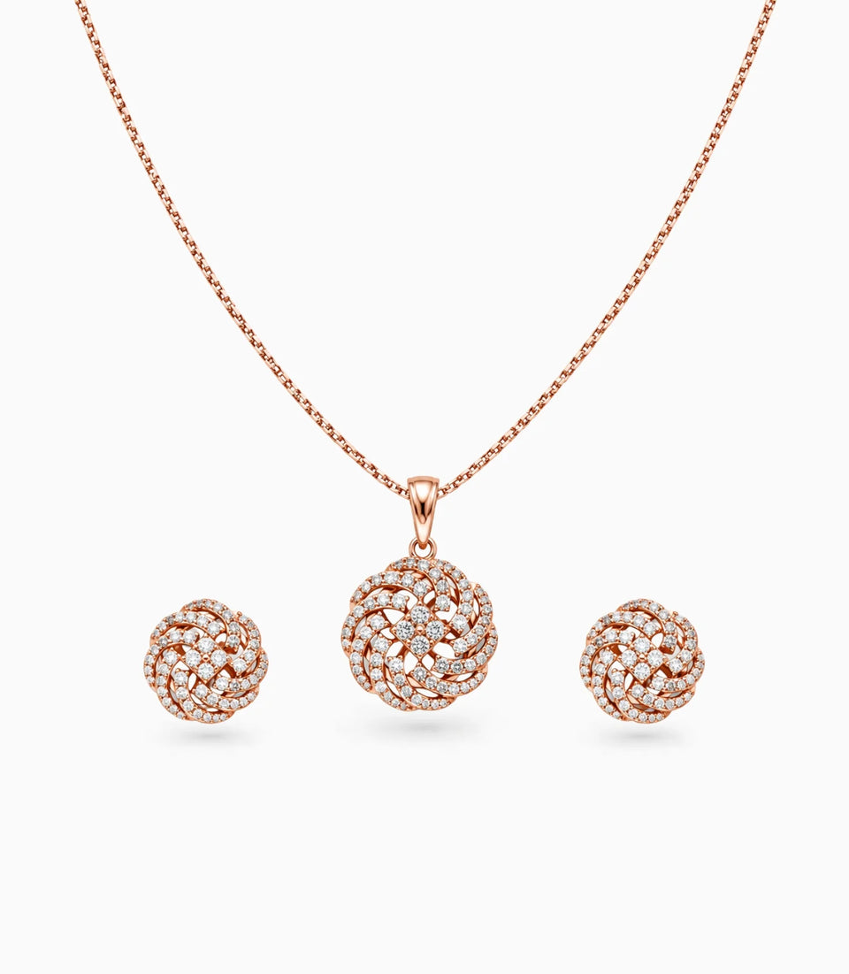 Rose Gold Plated Delicate Party CZ Chain Pendant Set