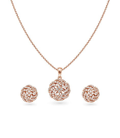 Rose Gold Plated Delicate Party CZ Chain Pendant Set