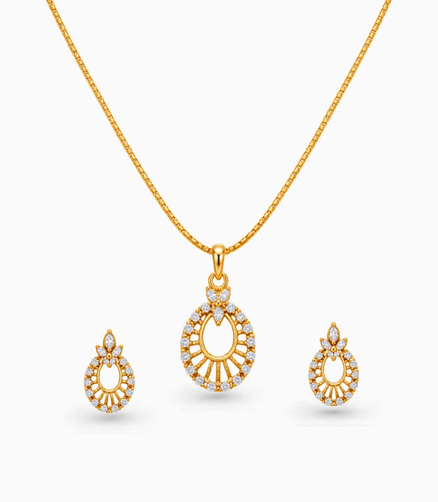Gold Plated Delicate Oval CZ Chain Pendant Set