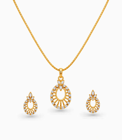Gold Plated Delicate Oval CZ Chain Pendant Set