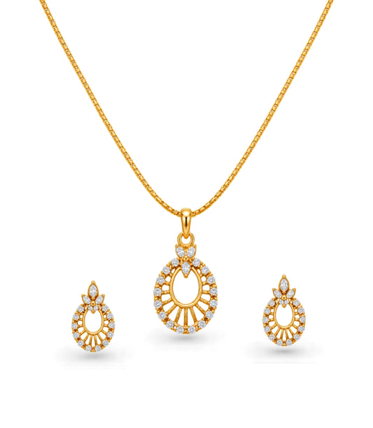 Gold Plated Delicate Oval CZ Chain Pendant Set