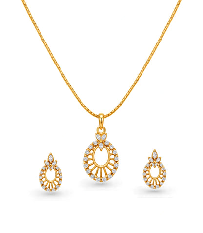 Gold Plated Delicate Oval CZ Chain Pendant Set