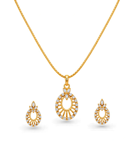 Gold Plated Delicate Oval CZ Chain Pendant Set