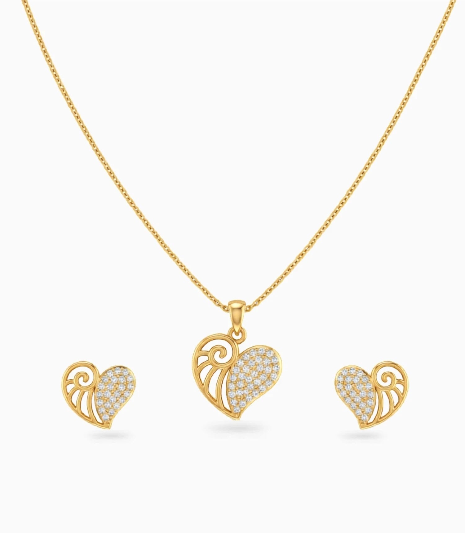Gold Plated Delicate Heart CZ Chain Pendant Set