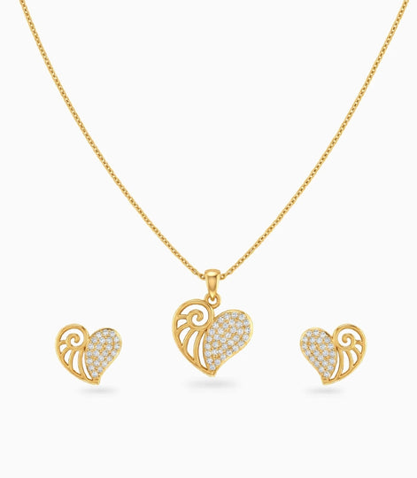 Gold Plated Delicate Heart CZ Chain Pendant Set