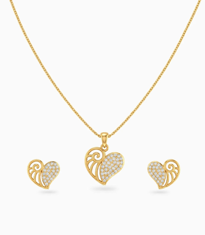 Gold Plated Delicate Heart CZ Chain Pendant Set