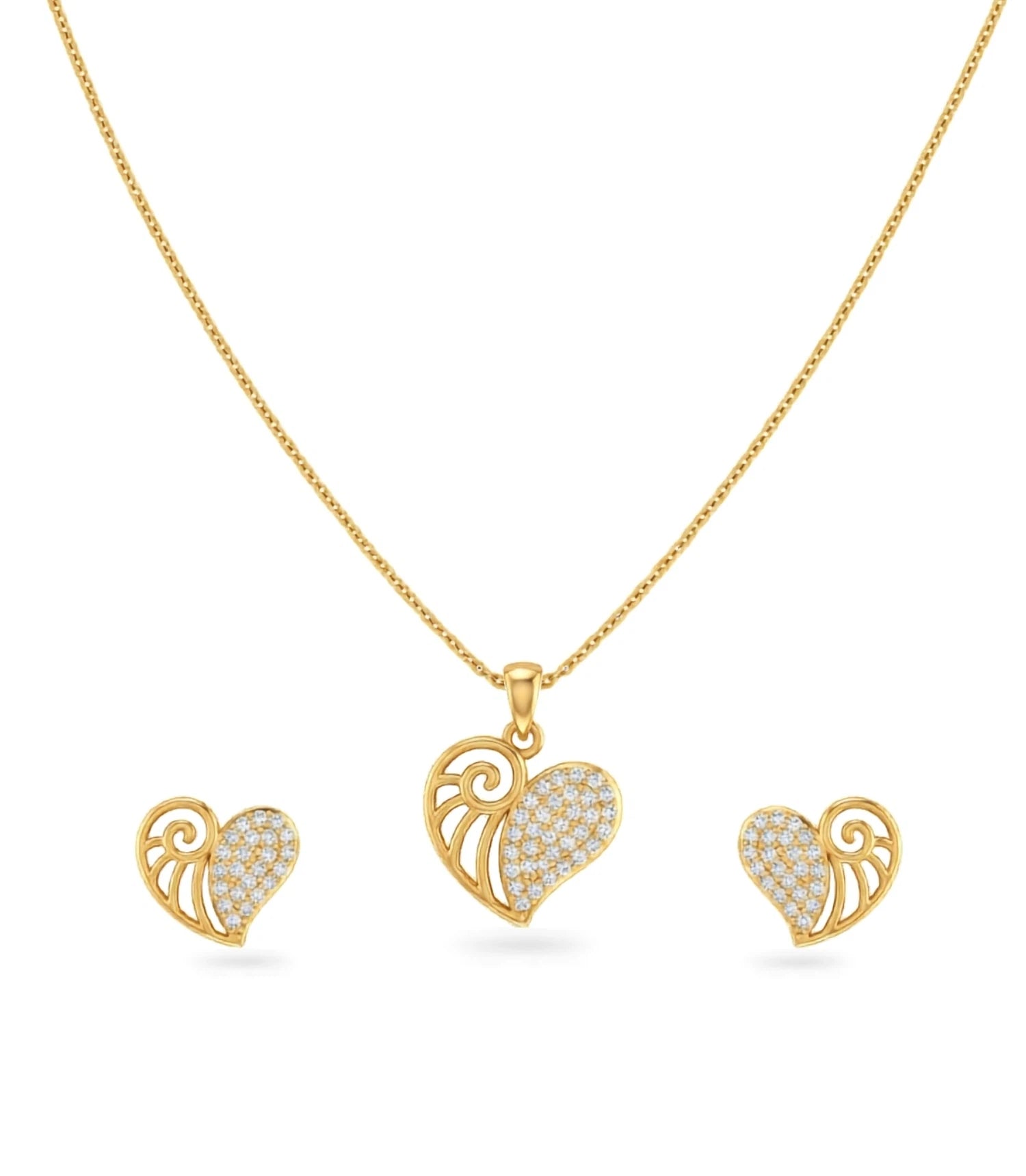 Gold Plated Delicate Heart CZ Chain Pendant Set