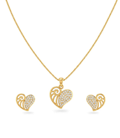 Gold Plated Delicate Heart CZ Chain Pendant Set