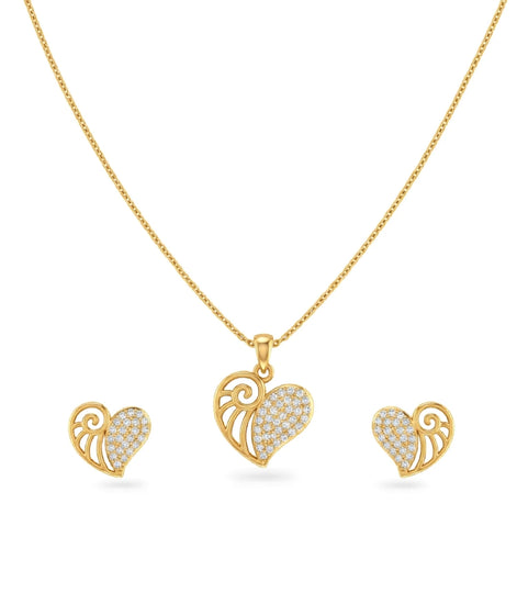 Gold Plated Delicate Heart CZ Chain Pendant Set