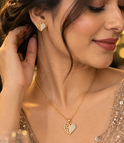 Gold Plated Delicate Heart CZ Chain Pendant Set