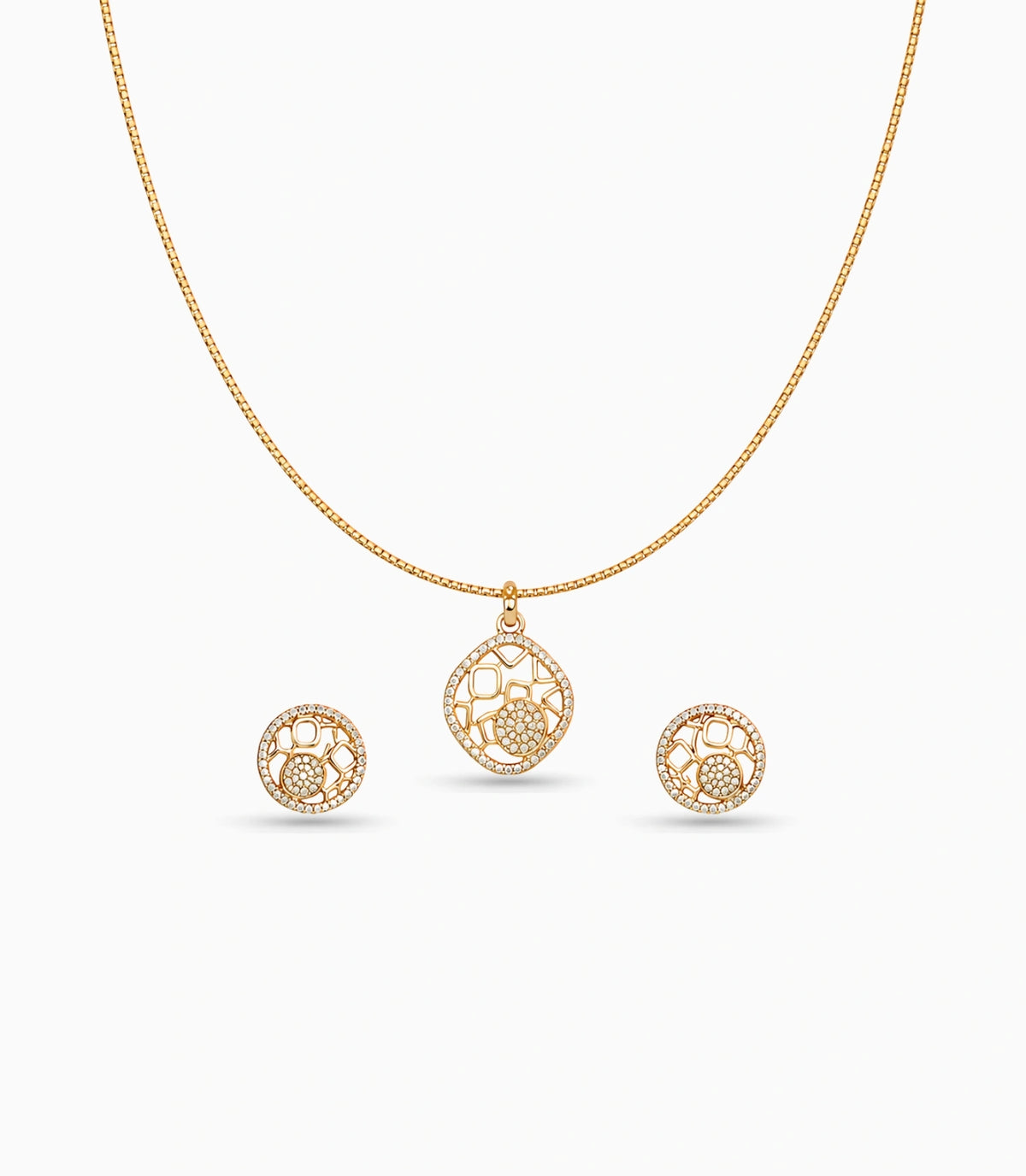 Gold Plated Delicate Geometric CZ Chain Pendant Set