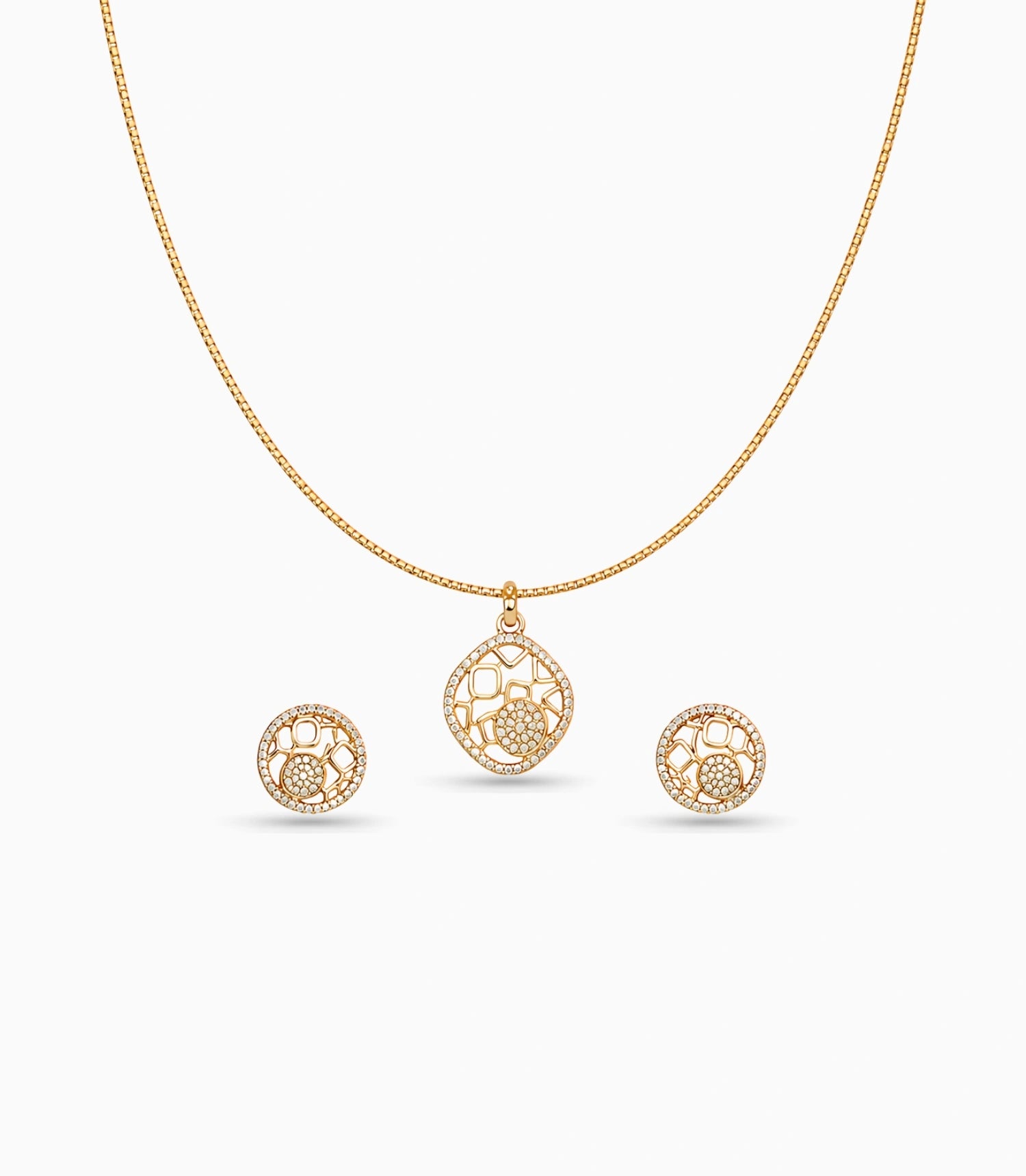 Gold Plated Delicate Geometric CZ Chain Pendant Set