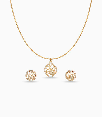 Gold Plated Delicate Geometric CZ Chain Pendant Set
