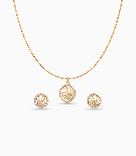 Gold Plated Delicate Geometric CZ Chain Pendant Set