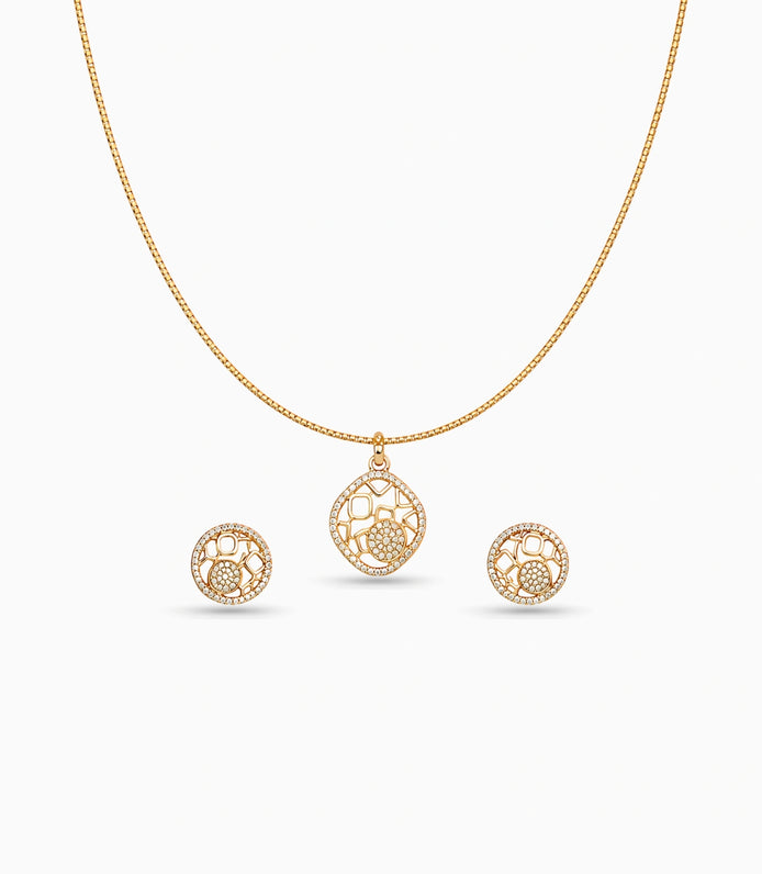 Gold Plated Delicate Geometric CZ Chain Pendant Set
