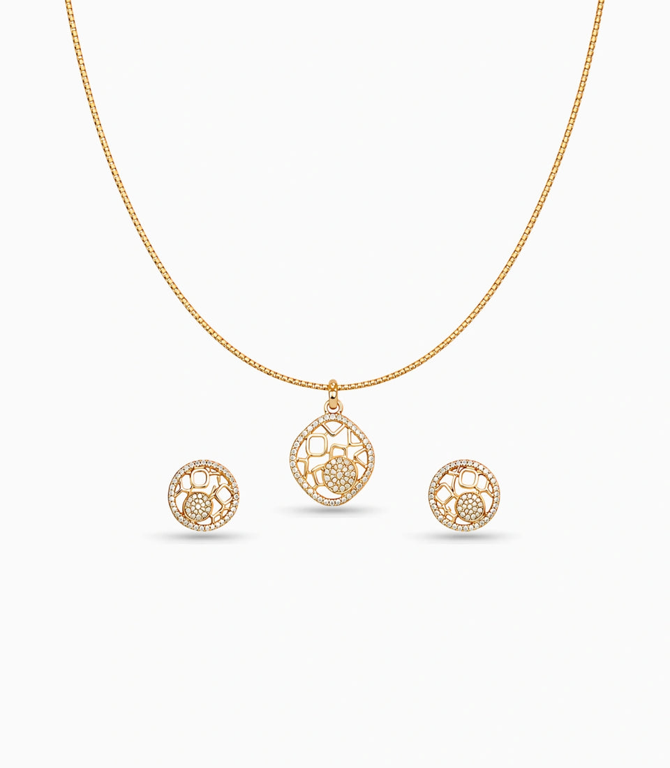 Gold Plated Delicate Geometric CZ Chain Pendant Set