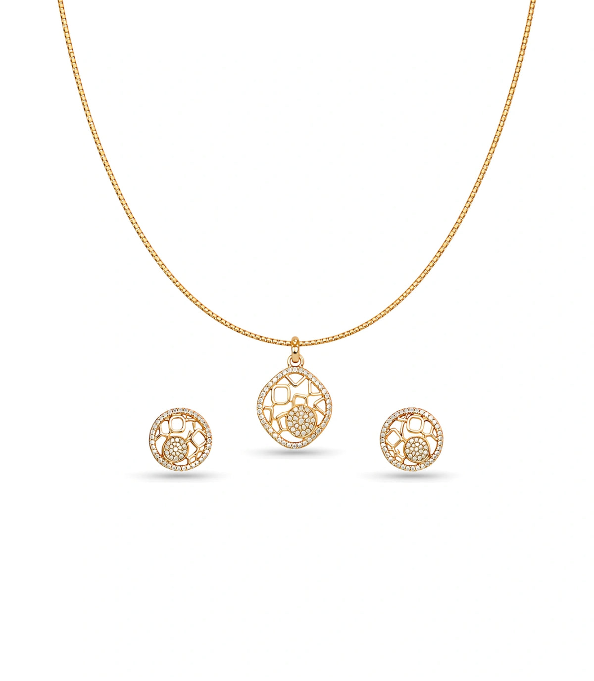 Gold Plated Delicate Geometric CZ Chain Pendant Set