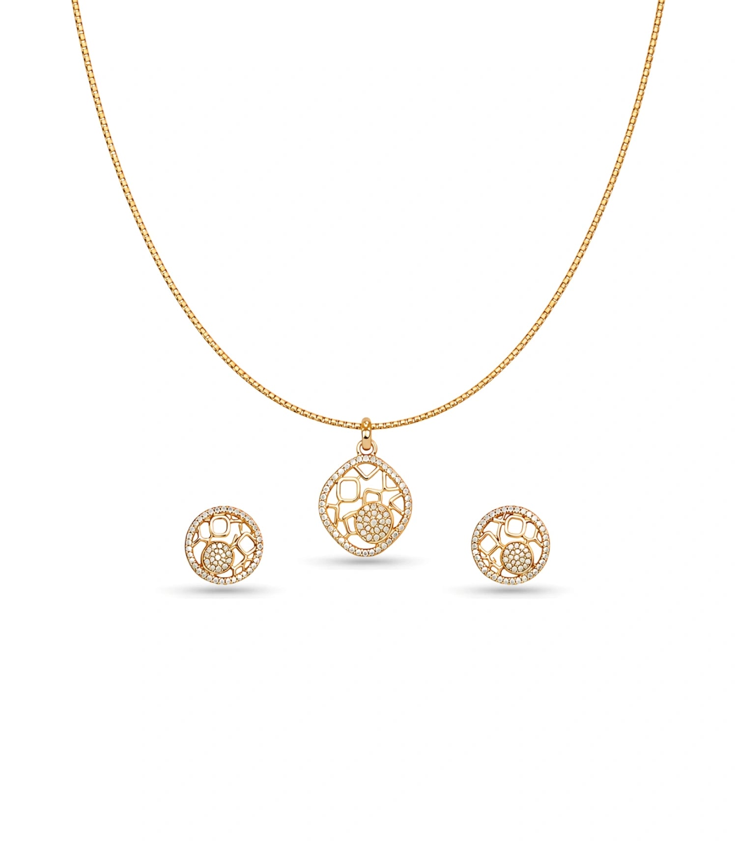 Gold Plated Delicate Geometric CZ Chain Pendant Set