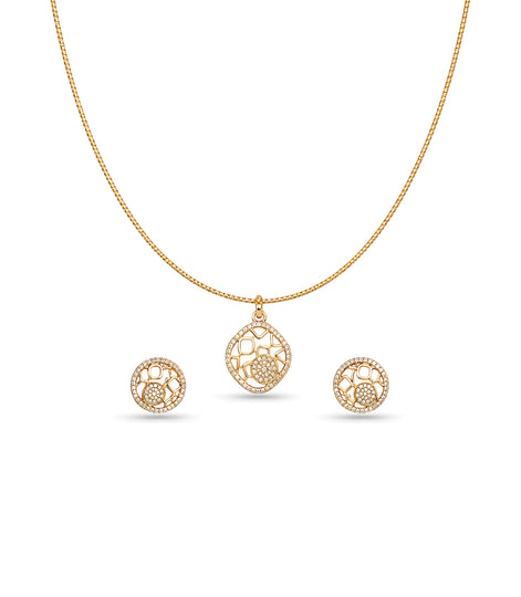 Gold Plated Delicate Geometric CZ Chain Pendant Set