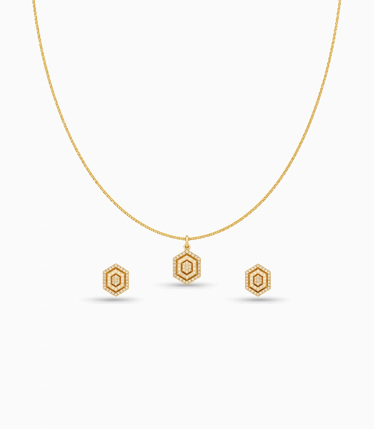 Rose Gold Plated Delicate Hexagon CZ Chain Pendant Set